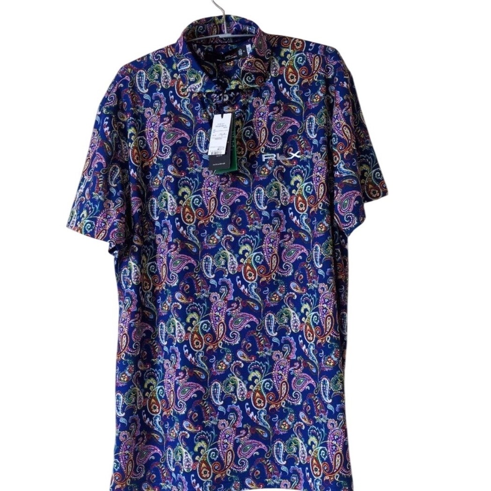RLX Ralph Lauren Men's Navy‎ Paisley Print Golf Polo Shirt Wicking Size XL